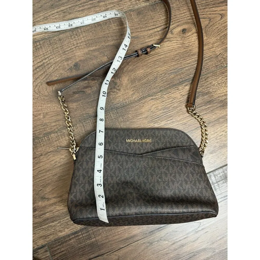 Michael Kors Jet Set Travel Medium Dome Crossbody Brown Signature MK Bag